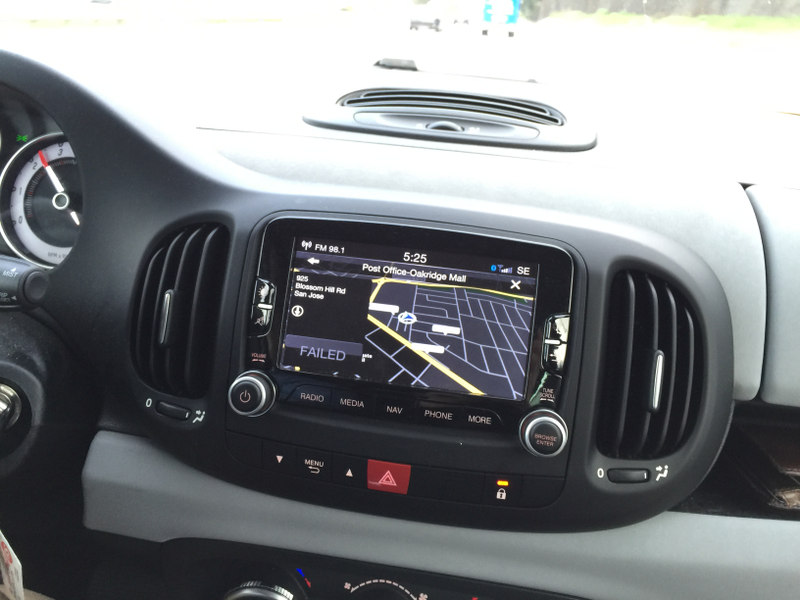 The Chrysler uConnect 6.5" infotainment system is an interior highlight and a godsend from FCA to compensate for Fiat’s ergonomic quirks. This was one of the rare times when it got truly confused. The gauges/nav surround is a velvety rubber finish, well-known in Ferrari interiors for ageing poorly.